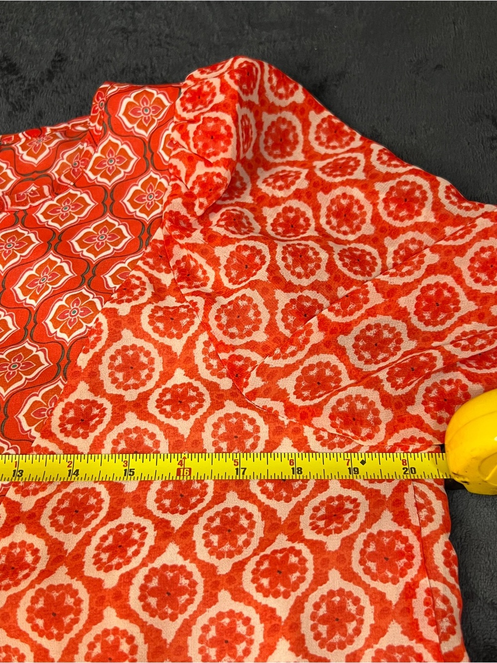 Maison d’Amelie Wms Red Chiffon Sheer Motif Balloon Sleeve Pleated Boho Top M - Picture 9 of 12